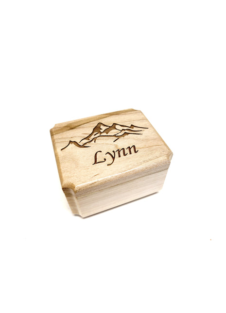 Mountain Range Mini Music Box Add Text, Personalized Handmade Custom Wood Small Wind Up Music Box