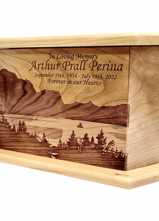 Custom Engraved Handmade Personalized Glacier National Park Mountain Lake with Forest Urn