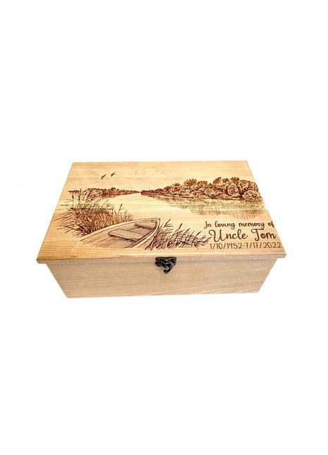 River Bank Memory Box Add Text, Personalized Handmade Custom Wood Memorial Laser Engraved Box