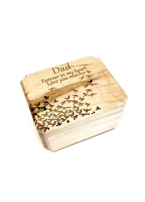 Birds in Corner Mini Music Box Add Text, Personalized Handmade Custom Wood Small Wind Up Music Box