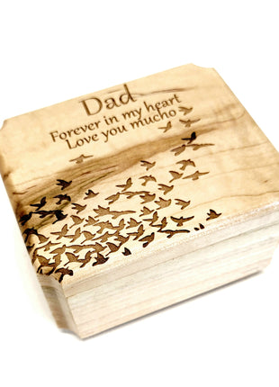 Birds Ring Box Add Text, Personalized Handmade Custom Laser Engraved Wooden Ring Box