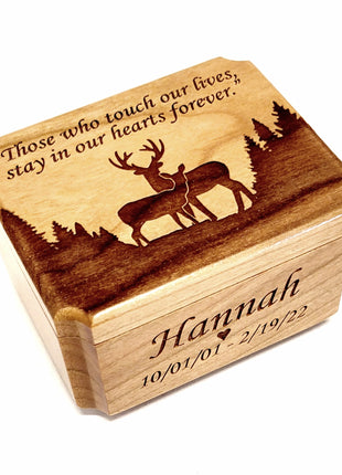 Deer Couple Mini Music Box Add Text, Personalized Handmade Custom Wood Small Wind Up Music Box