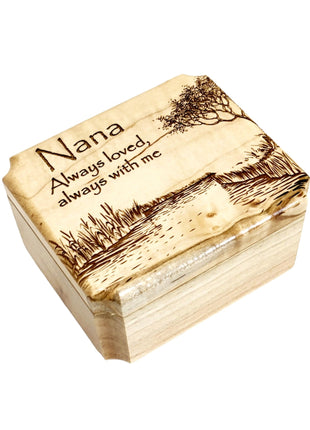 Pond Nature Scene Ring Box Add Text, Personalized Handmade Custom Laser Engraved Wooden Ring Box