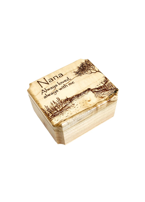 Pond Nature Scene Ring Box Add Text, Personalized Handmade Custom Laser Engraved Wooden Ring Box