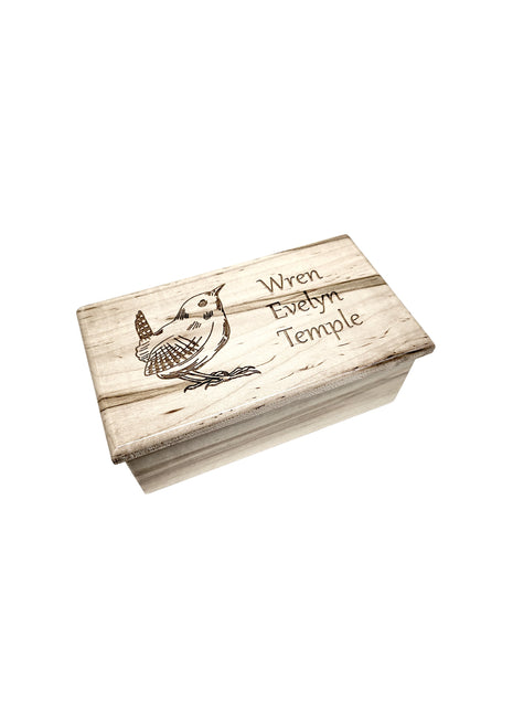 Wren Bird Music Box Add Text, Personalized Custom Laser Engraved Traditional Wind Up Handmade Wood Music Box