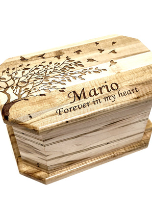 Tree with Birds on Top Pet Urn Add Text, Handmade Personalized Custom Laser Engraved Wooden Small Urn