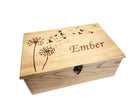 Dandelion and Birds Memory Box Add Text, Personalized Handmade Custom Wood Memorial Laser Engraved Box