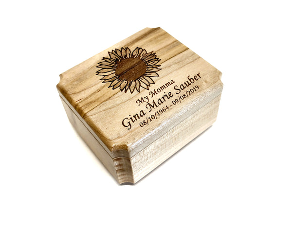Engraved Handmade Personalized Mini Sunflower Urn, Small Urn, Sharable Urn, Pocket Urn, Flower Urn