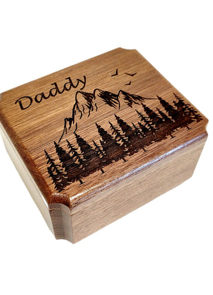 Mountains Ring Box Add Text, Personalized Handmade Custom Laser Engraved Wooden Ring Box
