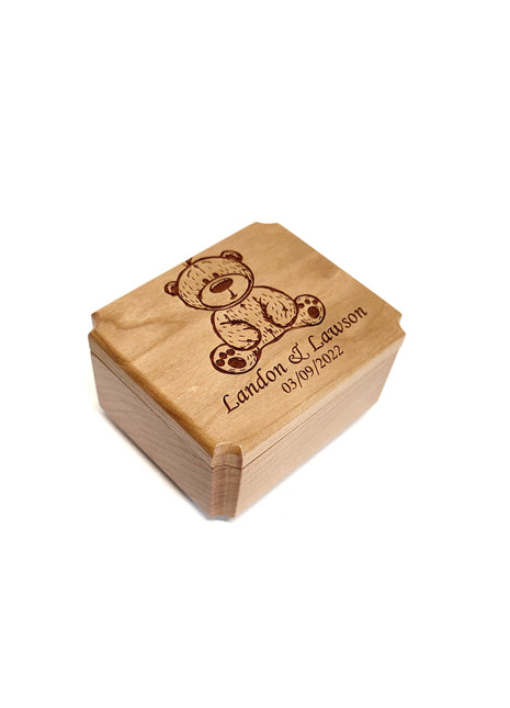 Teddy Bear Mini Music Box Add Text, Personalized Handmade Custom Wood Small Wind Up Music Box