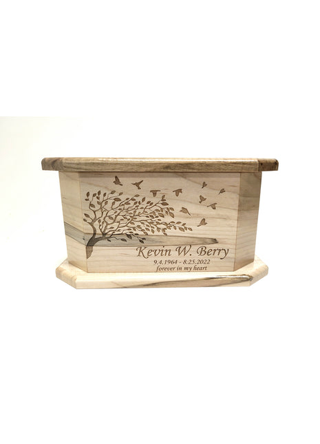 Tree with Birds Pet Urn Add Text, Handmade Personalized Custom Laser Engraved Wooden Small Urn