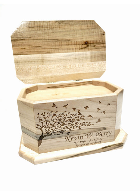 Tree with Birds Infant Urn Add text, Personalized Handmade Laser Engraved Custom Small Urn