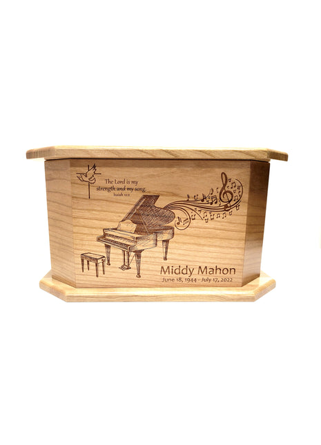 Pianist Musical Urn Add Text, Personalized Handmade Custom Wood Laser Engraved Memorial Urn