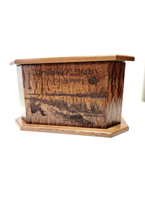 Girl Fishing Urn Add Text, Personalized Handmade Custom Wood Laser Engraved Memorial Urn