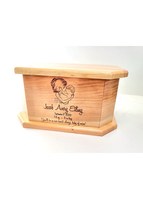 Mother Son Infant Urn Add text, Personalized Handmade Laser Engraved Custom Small Urn