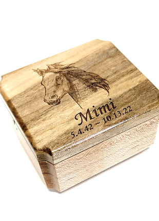 Horse Ring Box Add Text, Personalized Handmade Custom Laser Engraved Wooden Ring Box