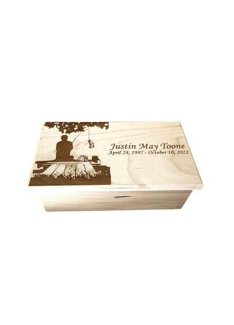 Fishing on Dock Music Box Add Text, Personalized Custom Laser Engraved Traditional Wind Up Handmade Wood Music Box