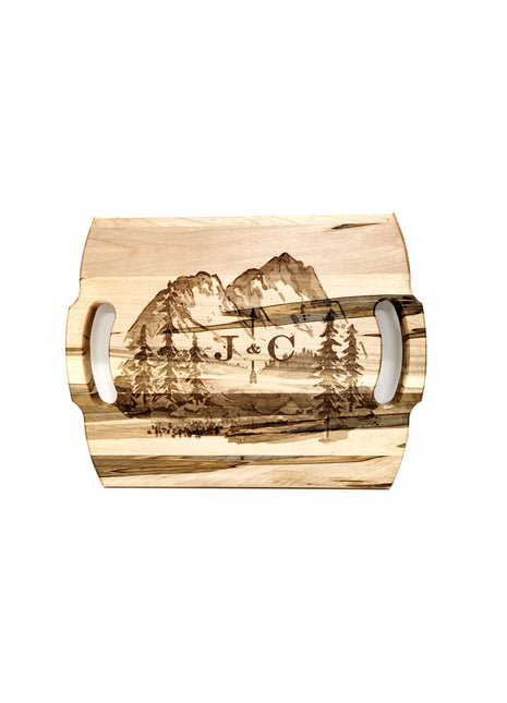Mountain Cutting Board Add Text, Personalized Custom Wooden Laser Engraved