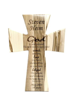 Retirement Scripture Cross Add Text, Personalized Custom Wooden Laser Engraved Remembrance