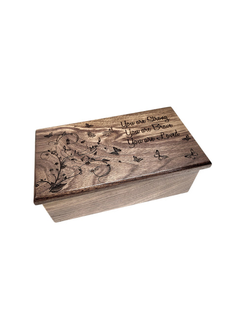 Butterflies & Flowers Electronic Music Box Add Text, Personalized Handmade Custom Wood Laser Engraved Music Box