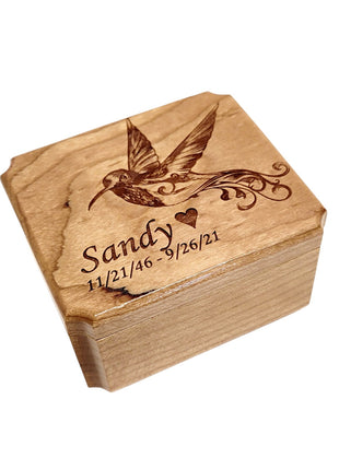 Hummingbird Ring Box Add Text, Personalized Handmade Custom Laser Engraved Wooden Ring Box