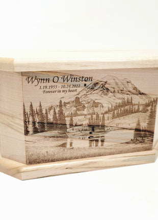 Mt. Rainier Pet Urn Add Text, Handmade Personalized Custom Laser Engraved Wooden Small Urn