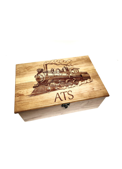 Train Memory Box Add Text, Personalized Handmade Custom Wood Memorial Laser Engraved Box