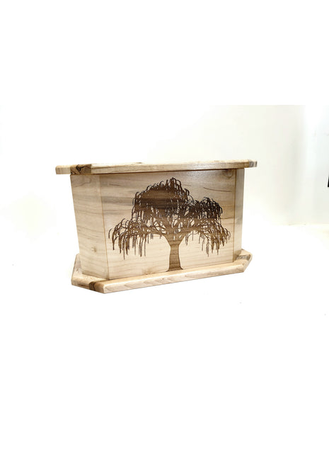 Weeping Willow Tree Urn Add Text, Personalized Handmade Custom Wood Laser Engraved Memorial Urn