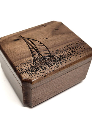 Engraved Handmade Personalized Sailboat Mini Urn, Small Urn, Sharable Urn, Pocket Urn, Rememberance Urn, Nautical Urn