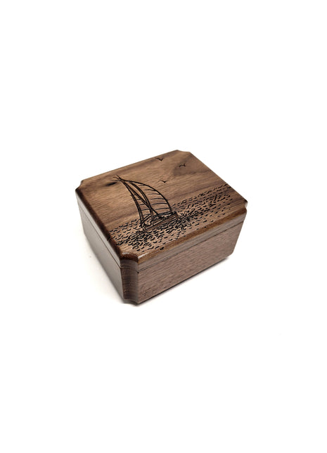 Sailboat Ring Box Add Text, Personalized Handmade Custom Laser Engraved Wooden Ring Box
