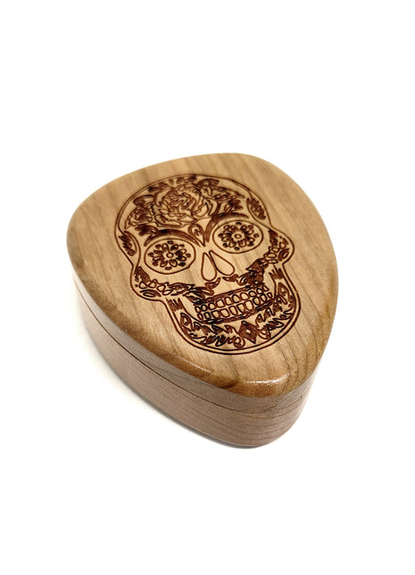 Sugar Skull Design Pick Box Add Text, Custom Laser Engraved Handmade Pick Box
