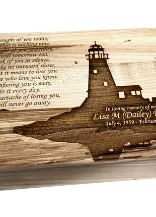 Lighthouse Memory Box Add Text, Personalized Handmade Custom Wood Memorial Laser Engraved Box