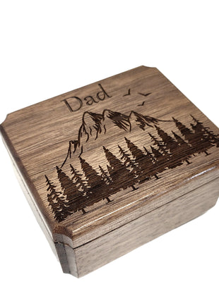 Mountains Ring Box Add Text, Personalized Handmade Custom Laser Engraved Wooden Ring Box