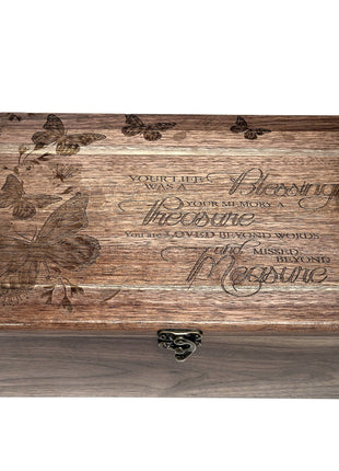 Butterfly Memory Box Blessing Poem Add Text, Personalized Handmade Custom Wood Memorial Laser Engraved Box