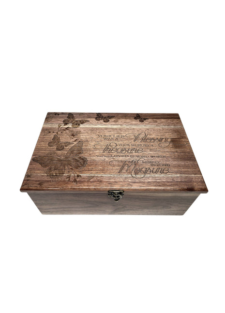 Butterfly Memory Box Blessing Poem Add Text, Personalized Handmade Custom Wood Memorial Laser Engraved Box