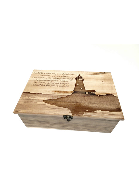 Lighthouse Memory Box Add Text, Personalized Handmade Custom Wood Memorial Laser Engraved Box