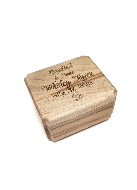 Baptism Confirmation Mini Music Box Add Text, Personalized Handmade Custom Wood Small Wind Up Music Box