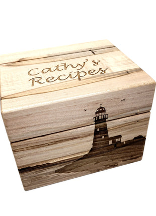 Lighthouse Recipe Card Box Add Text,  Personalized Custom Laser Engraved Kitchen Recipe Card Box, 6"x4" Recipe Card Storage Holder