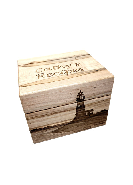 Lighthouse Recipe Card Box Add Text,  Personalized Custom Laser Engraved Kitchen Recipe Card Box, 6"x4" Recipe Card Storage Holder