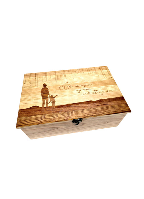 Father Daughter with Shooting Stars Memory Box Add Text, Personalized Handmade Custom Wood Memorial Laser Engraved Box