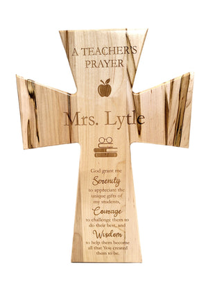 Teacher's Prayer Cross Add Text, Personalized Custom Wooden Laser Engraved Remembrance