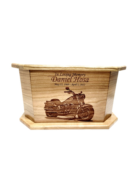 Motorcycle Biker Urn Add Text, Personalized Handmade Custom Wood Laser Engraved Memorial Urn