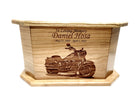 Motorcycle Biker Urn Add Text, Personalized Handmade Custom Wood Laser Engraved Memorial Urn