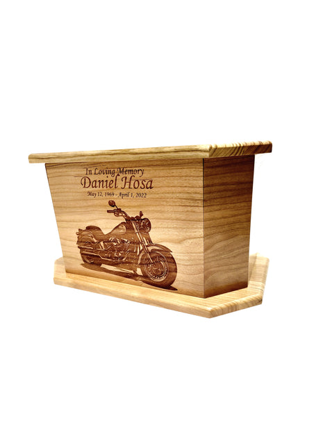 Motorcycle Biker Urn Add Text, Personalized Handmade Custom Wood Laser Engraved Memorial Urn