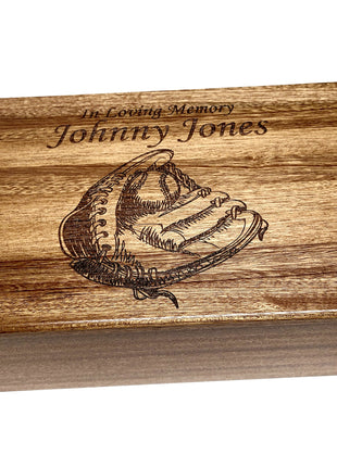 Baseball Glove Memory Box Add Text, Personalized Handmade Custom Wood Memorial Laser Engraved Box