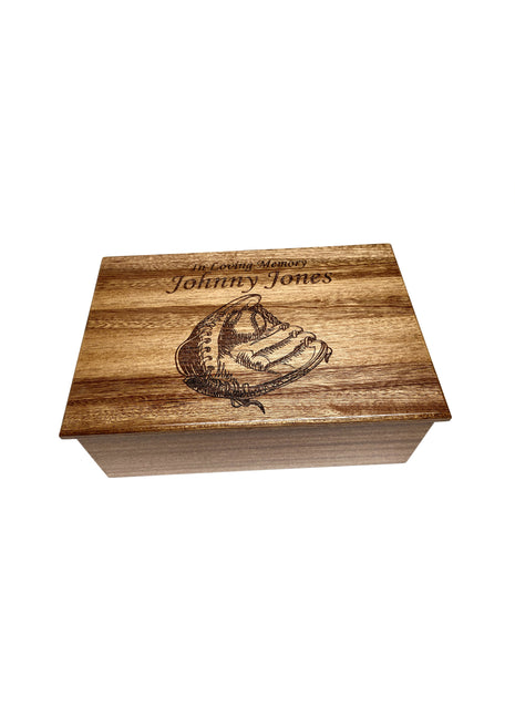 Baseball Glove Memory Box Add Text, Personalized Handmade Custom Wood Memorial Laser Engraved Box