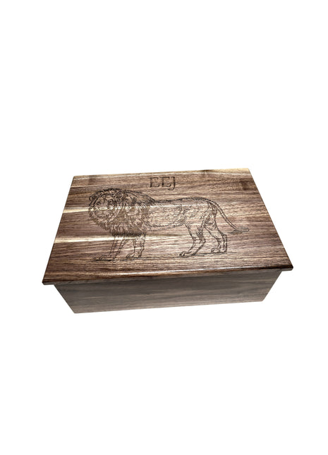 Lion Memory Box Add Text, Personalized Handmade Custom Wood Memorial Laser Engraved Box