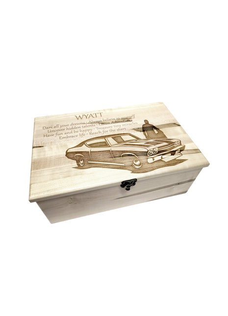 Camaro Car Memory Box Add Text, Personalized Handmade Custom Wood Memorial Laser Engraved Box