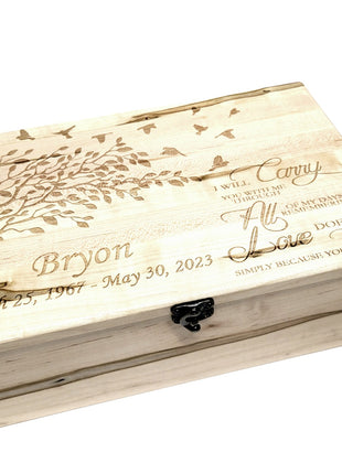 Tree with Birds 'Carry you With Me' Poem Memory Box Add Text, Personalized Handmade Custom Wood Memorial Laser Engraved Box