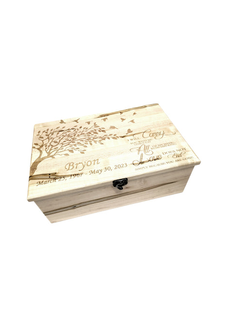Tree with Birds 'Carry you With Me' Poem Memory Box Add Text, Personalized Handmade Custom Wood Memorial Laser Engraved Box